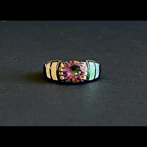 Mystic Topaz & Lab Fire Opal Womens Ring Black IP Setting New Jewelry Women’s 9